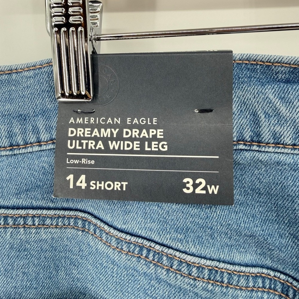 NEW American Eagle Dreamy Drape‎ Ultra Wide Leg Jeans Womens 14 Short Baggy Y2K - Picture 10 of 13